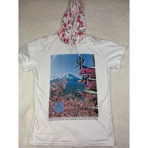 Fresh Laundry Tokyo Mount Fuji Cherry Blossom Short Sleeve Hooded Tee White M